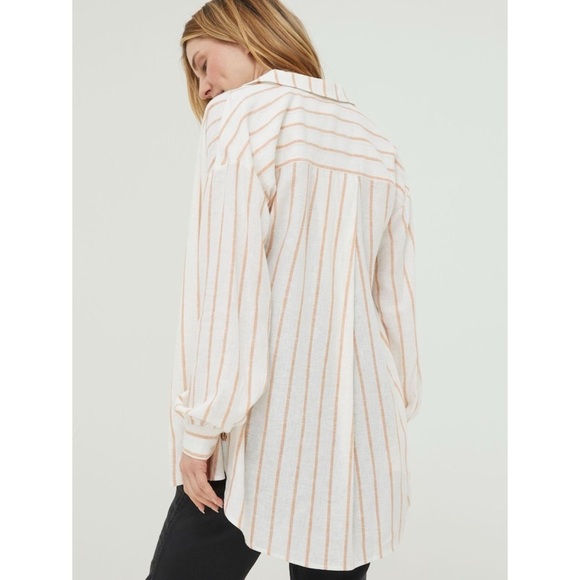 Fat Face Linen Viscose Striped Button Up Tunic Billie Shirt Size 12 - Picture 2 of 13
